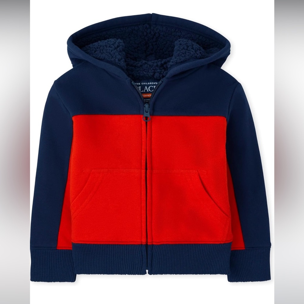 5/$30💥Marled Sherpa-Lined Thick Full Zip-Up Hoodie Jacket, Pockets, Colour Block